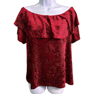 Knox Rose Crushed Velvet Off Shoulder Top Womens XL Burgundy Dark Fairy Grunge